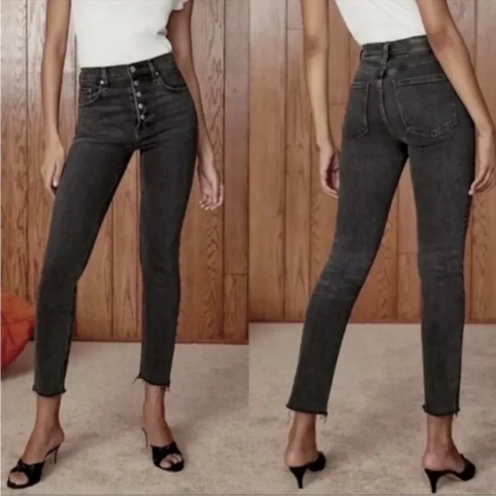 Aritzia Denim Forum The Yoko High Rise Slim Black Gray Button Fly size 26